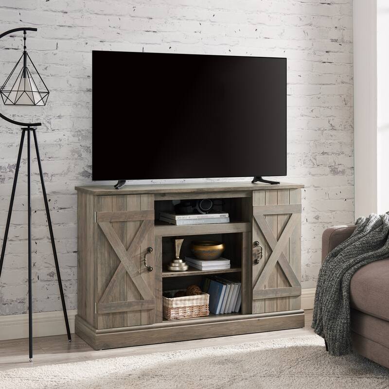 Barn Door TV Stand for TVs Up to 65", Wood Entertainment Center Media TV Console Table with